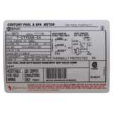 Century 0.75HP 2-Speed 56J C-Face Motor (B2973) — product label