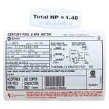 Century Pump Motor 1HP 2-Speed Y56J Frame (B2975) — product label