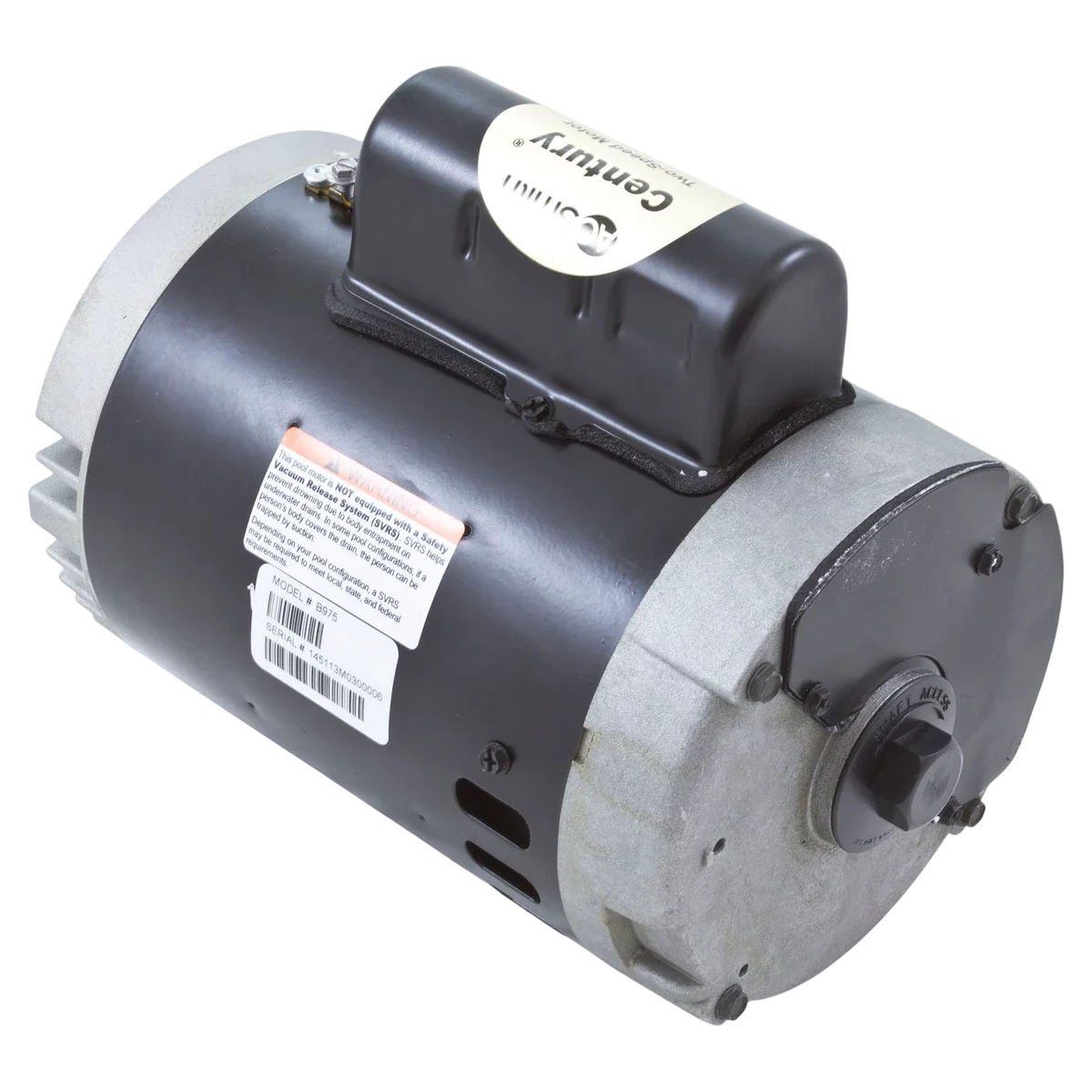 Century Pump Motor 1HP 2-Speed Y56J Frame (B2975) — reverse view