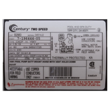 Century 1.5 HP 2-Speed 56Y Pump Motor (B2983) — product label