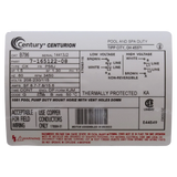 Century 1.5 HP 56J Pool Pump Motor (B796) — product label