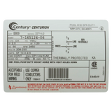 Century 2 HP Motor C-Face 56J Threaded Shaft (B809) — product label