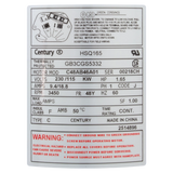 Century Centurion Pro Square Flange Motor (HSQ165) — product label