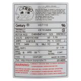 Century Centurion Pro Pump Motor 1.1 HP 56J (HST110) — product label