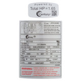 Century Pool Pump Motor 1HP 48Y Frame (QC1102) — product label