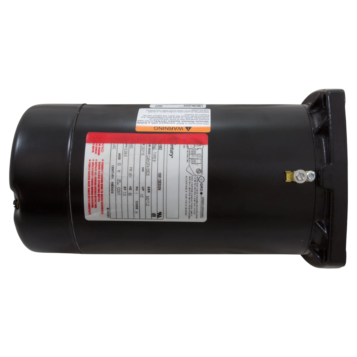 Century 1/2 HP 48Y Square Flange Pump Motor (USQ1052) — top view