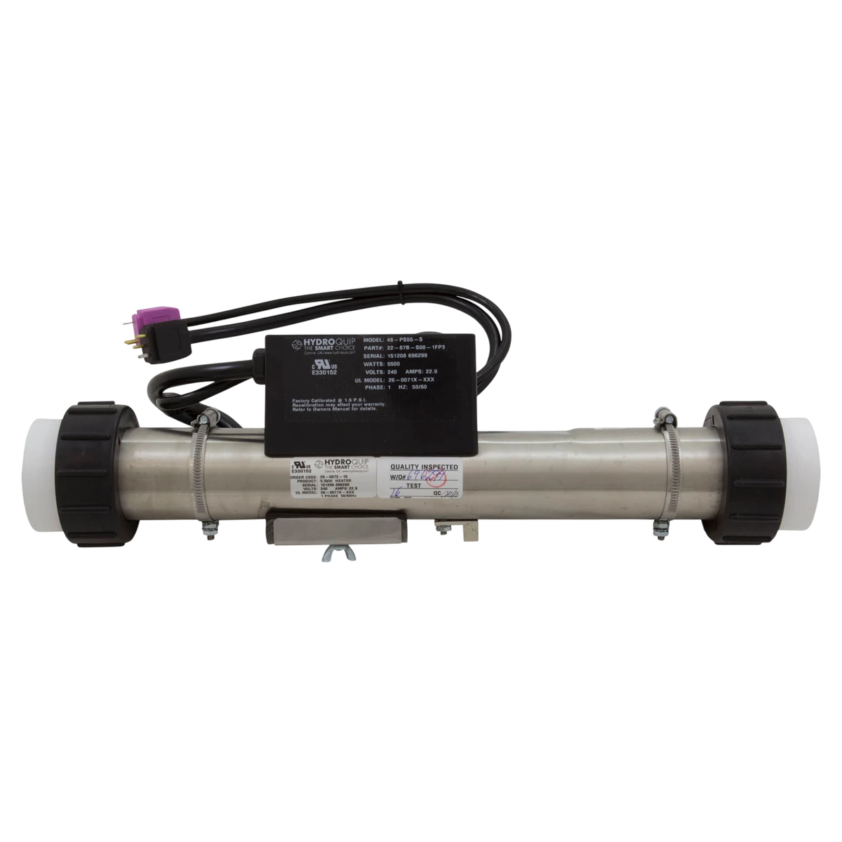 HYDROQUIP Platinum Series Slide FloThru Heater (48-PS55-S) — front view