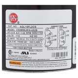 Nidec Motor Corp/US Motors 1.5HP ThruBolt 2-Speed 115V Motor (AGL15FL2CS) — product label
