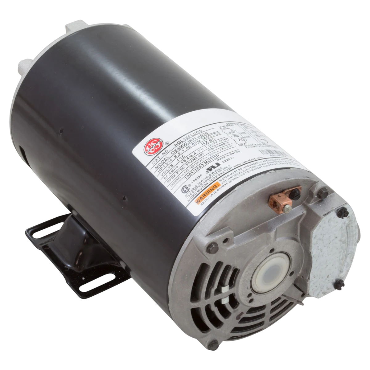 Nidec Motor Corp/US Motors 1.5HP ThruBolt 2-Speed 115V Motor (AGL15FL2CS) — reverse view