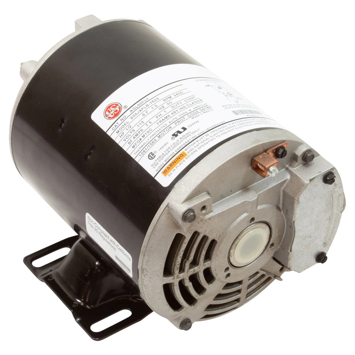 Nidec Motor Corp/US Motors 0.5HP 115V 1-Speed 48Y Pool Motor (AGL50FL1) — reverse view