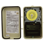 Open Intermatic T101R3 mechanical timer with yellow dial