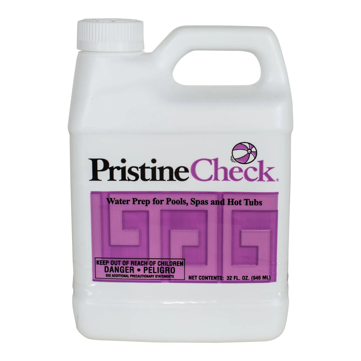PristineCheck Pool Startup mineral sequestrant liquid bottle for calcium and scale prevention in pools and spas