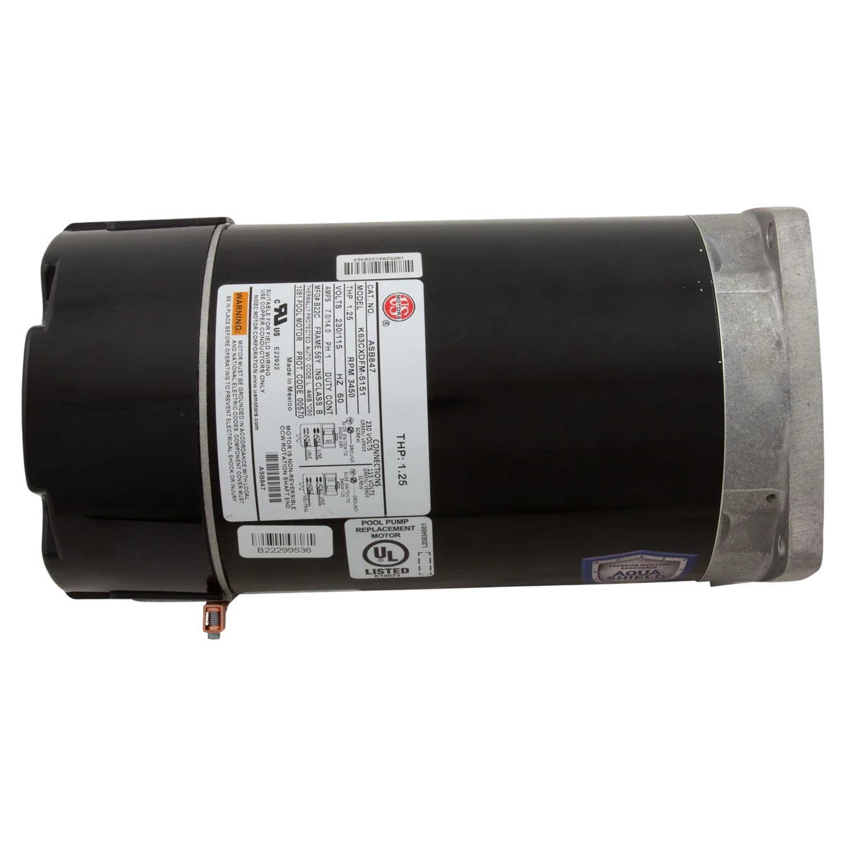 US Motors Square Flange Pool Motor (ASB847) — top view