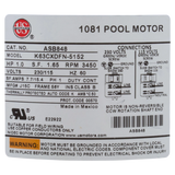 US Motors Aqua-Shield Pump Motor 1 HP 56Y (ASB848) — product label