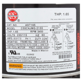 US Motors Aqua-Shield Pump Motor 1.65 THP C-Flange (AST165) — product label